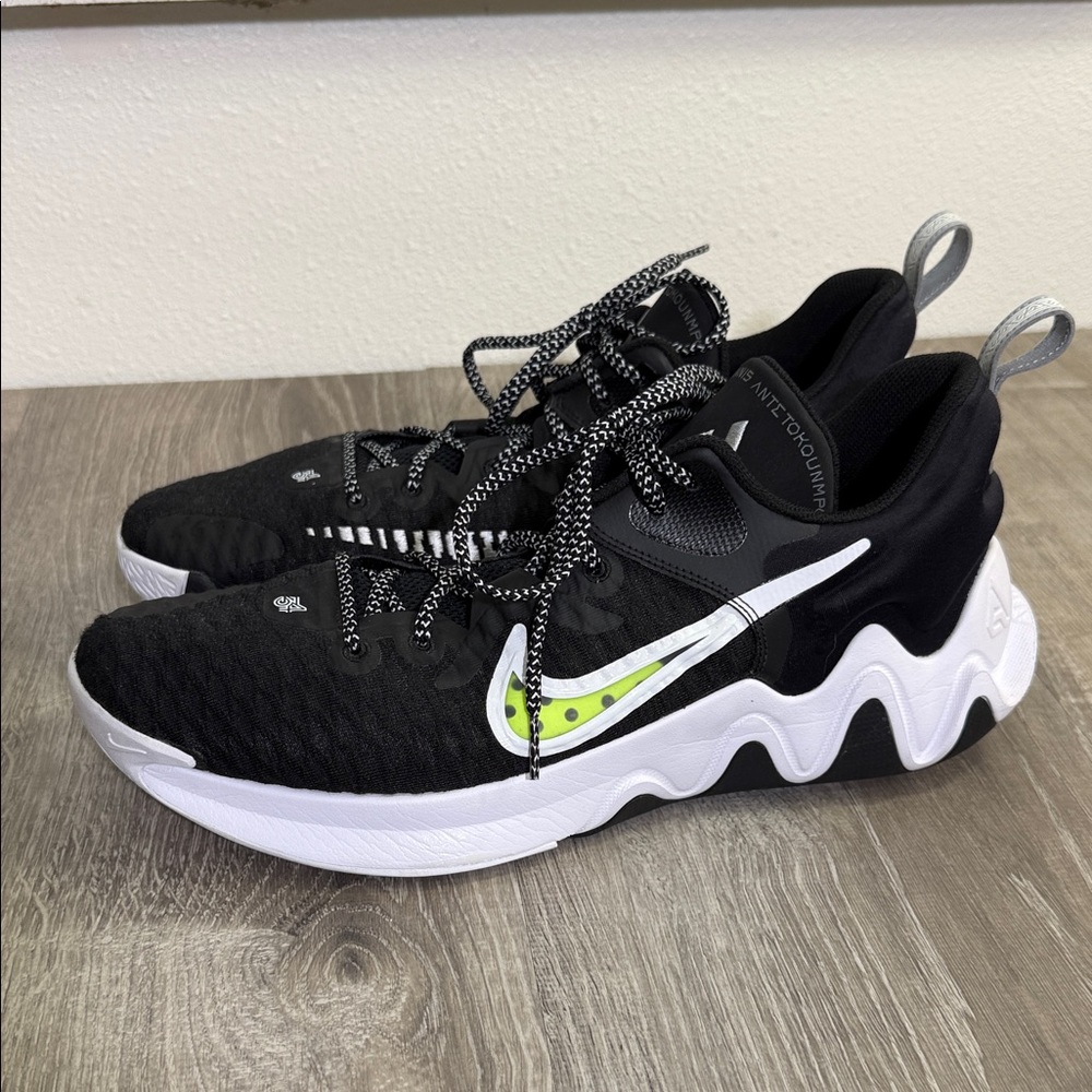 Nike Black & White Athletic Sneakers with Neon Green Swoosh - Picture 3 of 7